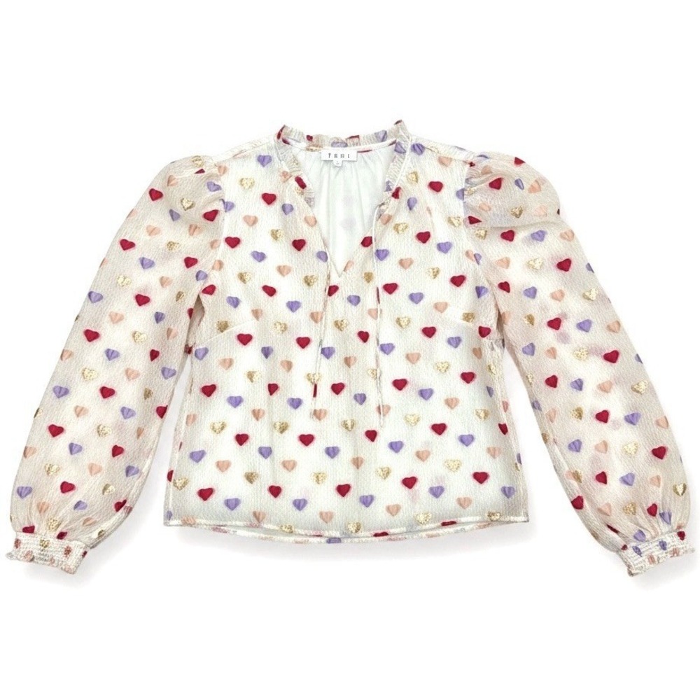 THML Top Size Lrg/Long Sleeve/Sheer/Lined/Hearts/Metallic Accents/EverydayDressy
